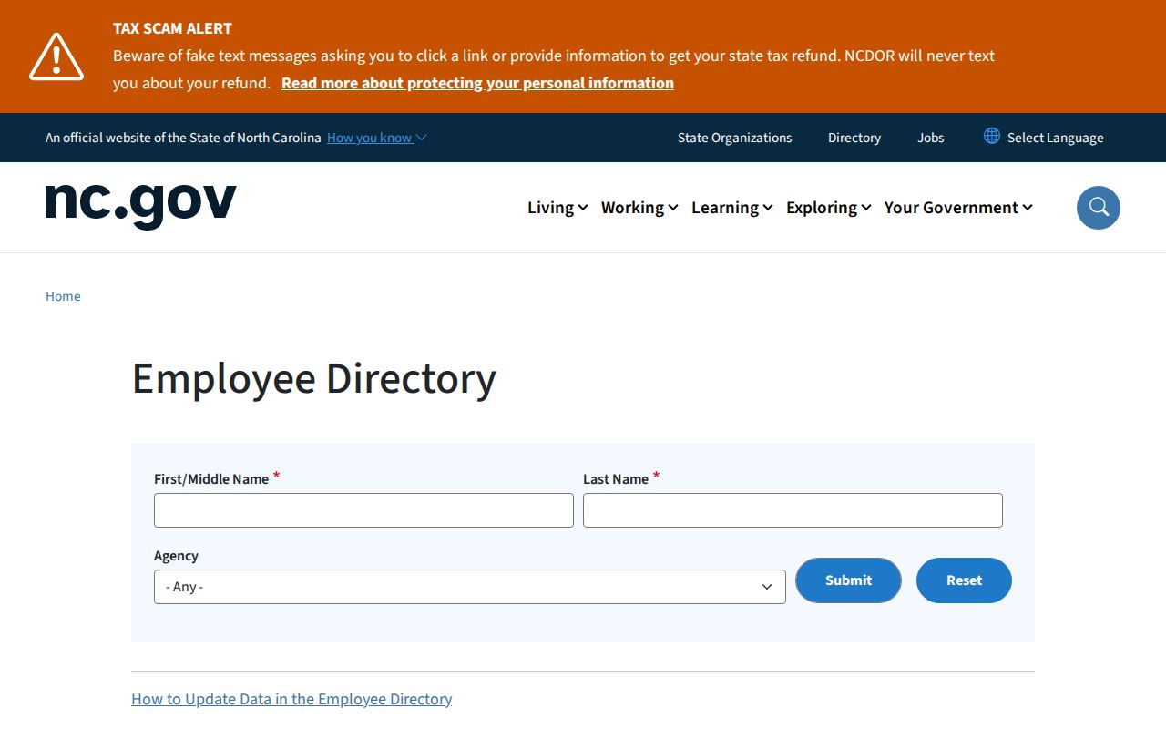 Kernersville people directory access through North Carolina employee search