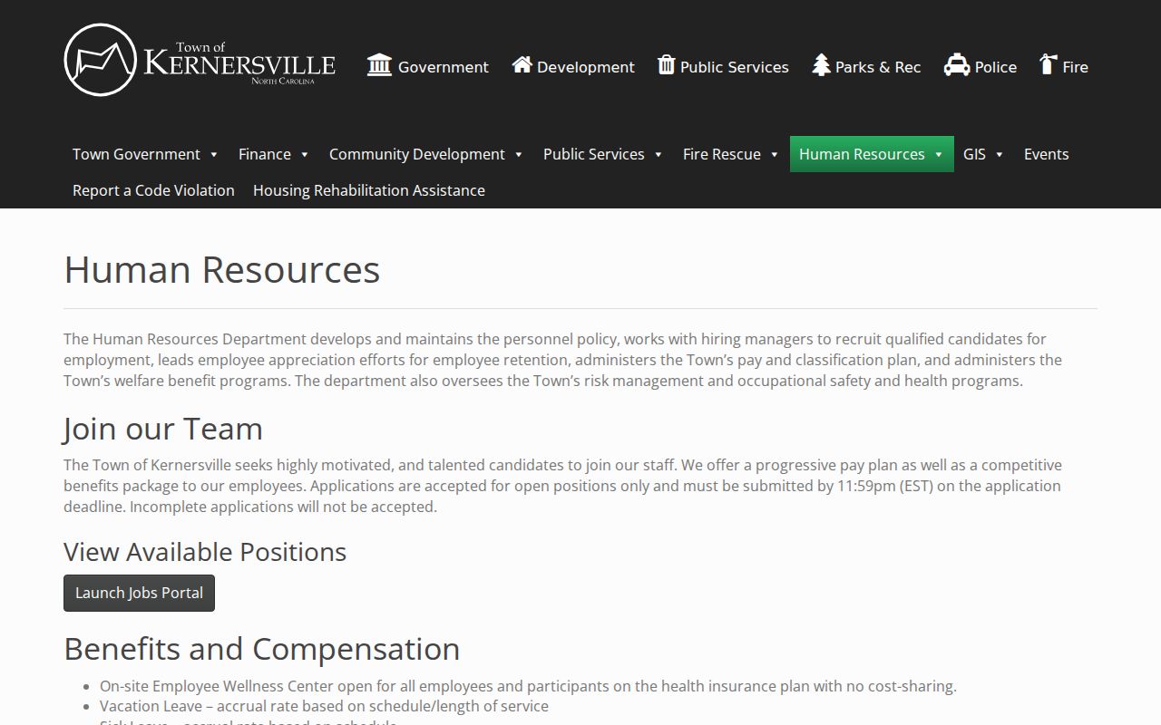 Kernersville people directories showing Town staff names and direct numbers