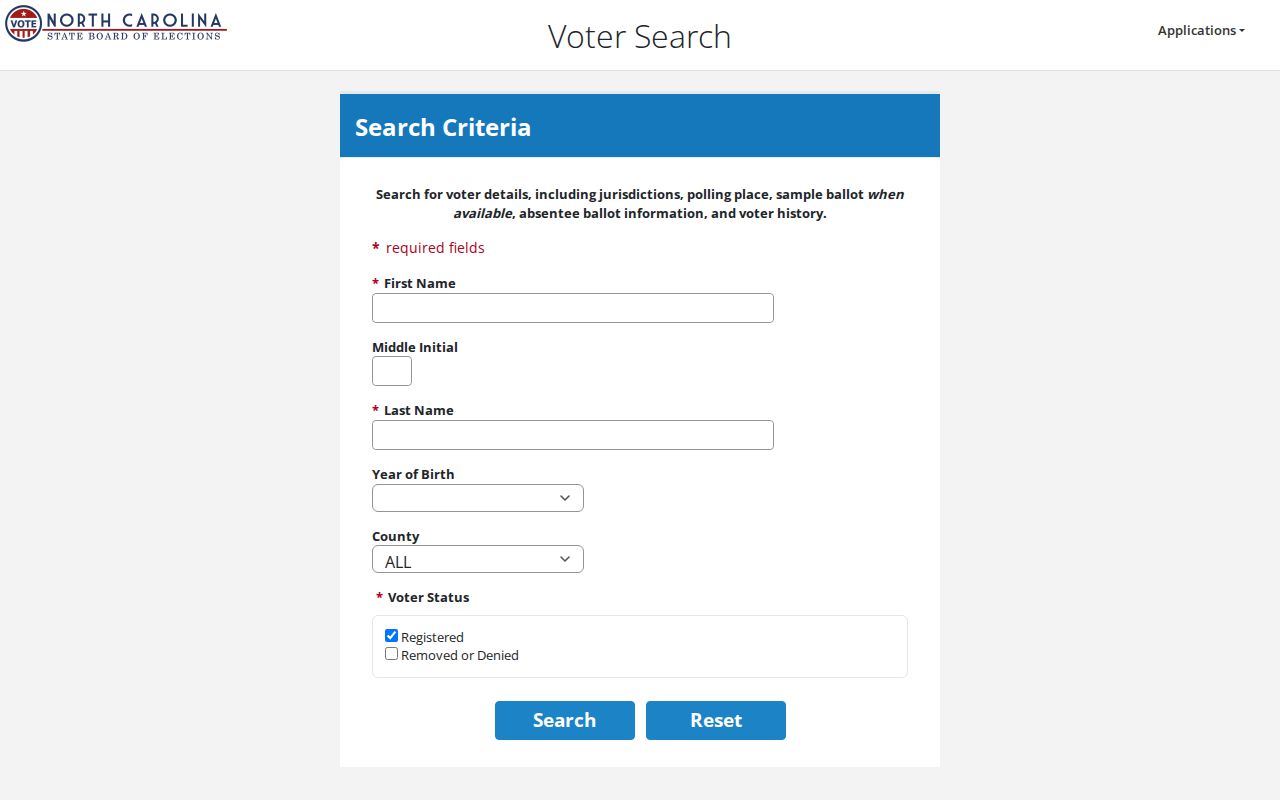 Kernersville voter registration search fields for name and county